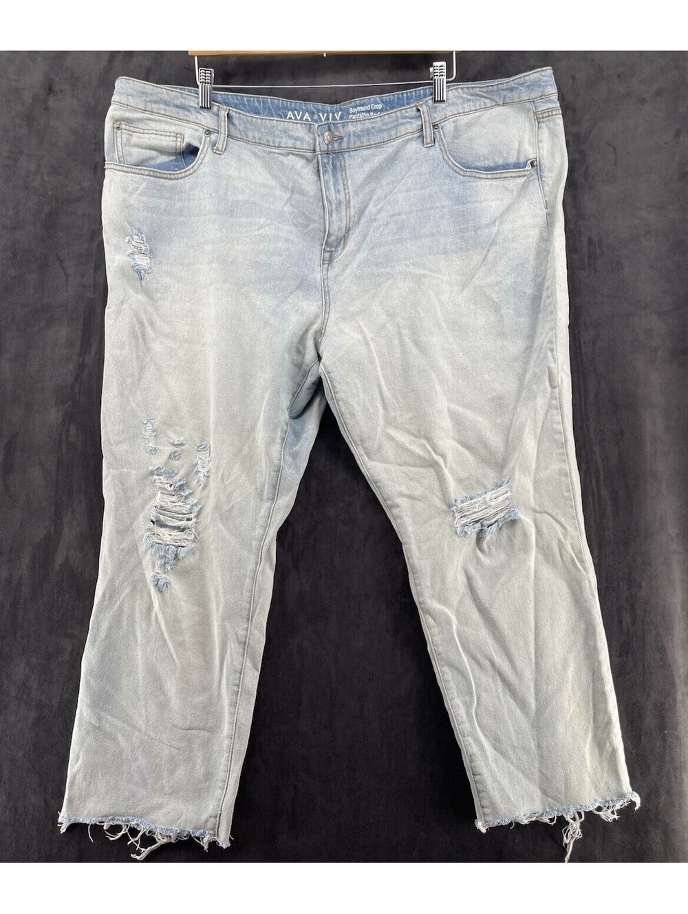 Ava‎ & Viv Women’s 26W Boyfriend Crop Distressed Stretch Jeans Plus Size